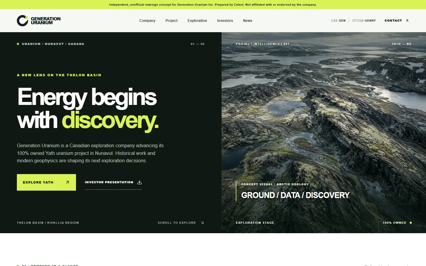 Generation Uranium website concept homepage